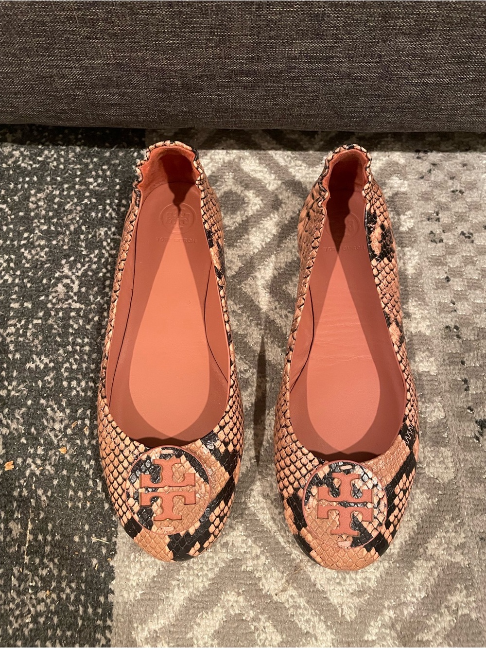 Tory Burch Blush Snake-Print Minnie Travel Ballet Flats